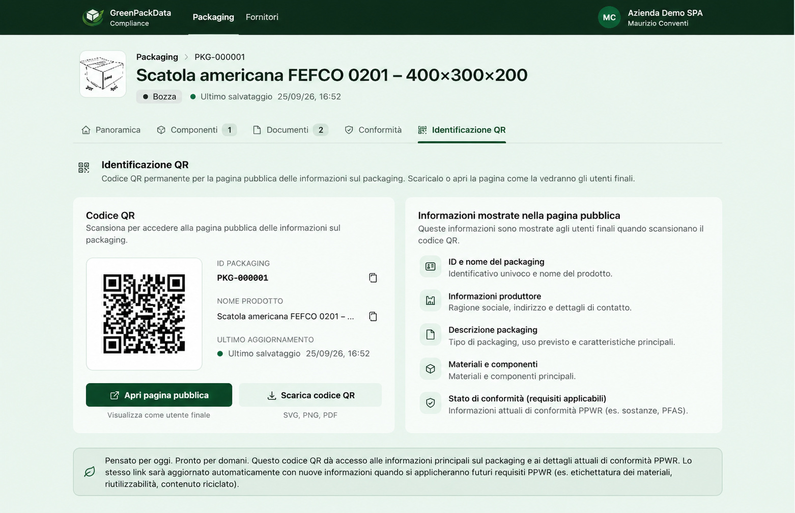 QR code for the public packaging information page